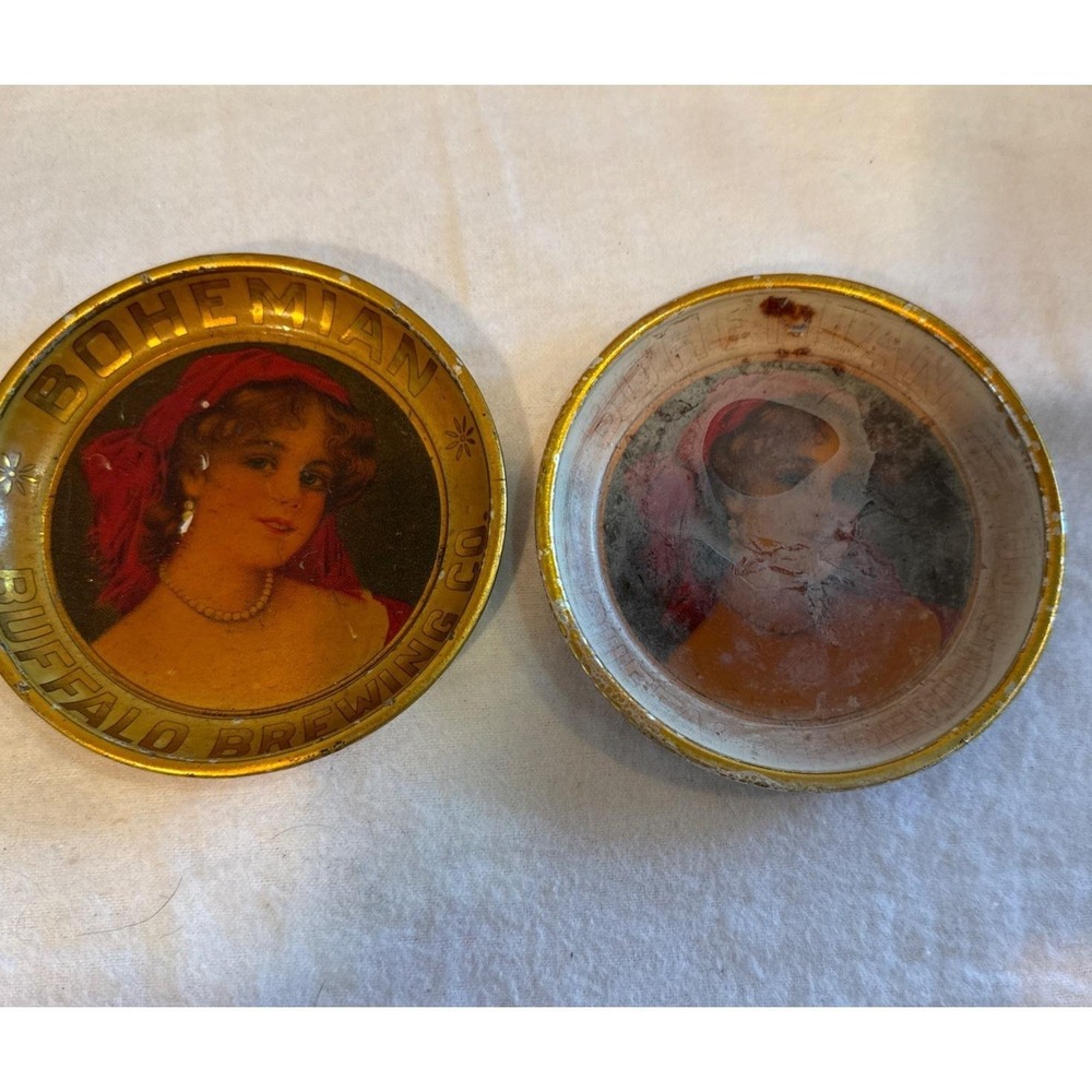 2 Buffalo Brewing Co Tip Tray Bar Ware Bohemian Beer Antique Advertising Pre Pro